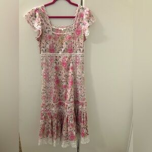 LoveShackFancy Charles Midi Dress in Magenta Flower Fields Sz 4  AS IS.